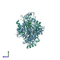 PDB entry 7l4w coloured by chain, side view.