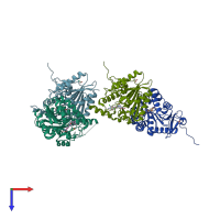 PDB entry 7l50 coloured by chain, top view.