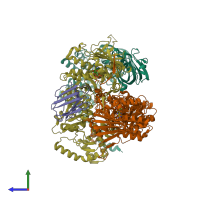 PDB entry 7l7i coloured by chain, side view.