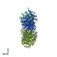 PDB entry 7l9i coloured by chain, side view.