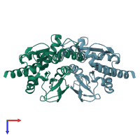PDB entry 7l9z coloured by chain, top view.