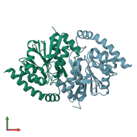 PDB entry 7la0 coloured by chain, front view.