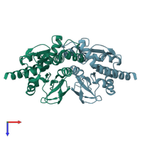 PDB entry 7la0 coloured by chain, top view.