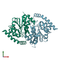 PDB entry 7la3 coloured by chain, front view.