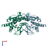 PDB entry 7la3 coloured by chain, top view.