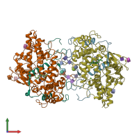 PDB entry 7lae coloured by chain, front view.