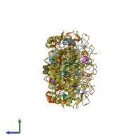 PDB entry 7lae coloured by chain, side view.