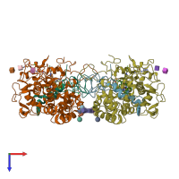 PDB entry 7lae coloured by chain, top view.