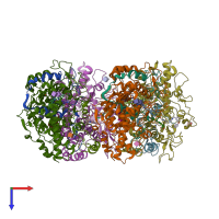 PDB entry 7lag coloured by chain, top view.