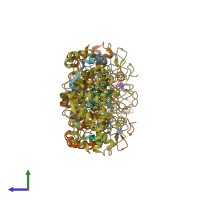 PDB entry 7lal coloured by chain, side view.