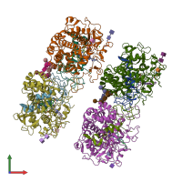 PDB entry 7lan coloured by chain, front view.