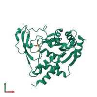 PDB entry 7lao coloured by chain, front view.