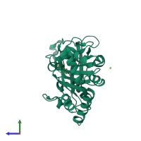 PDB entry 7lao coloured by chain, side view.