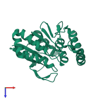 PDB entry 7lav coloured by chain, top view.