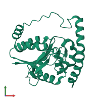 PDB entry 7lax coloured by chain, front view.