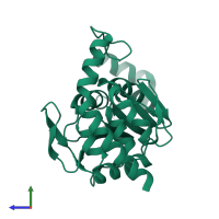 PDB entry 7lb9 coloured by chain, side view.