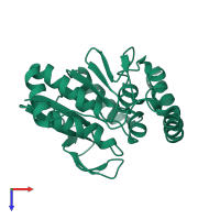 PDB entry 7lb9 coloured by chain, top view.