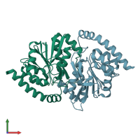 PDB entry 7lbi coloured by chain, front view.