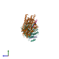PDB entry 7lc6 coloured by chain, side view.
