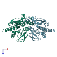 PDB entry 7lcx coloured by chain, top view.