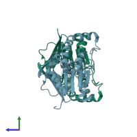 PDB entry 7ld6 coloured by chain, side view.