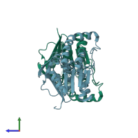 PDB entry 7ld7 coloured by chain, side view.