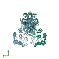 PDB entry 7lfe coloured by chain, side view.