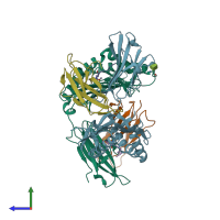 PDB entry 7lfj coloured by chain, side view.