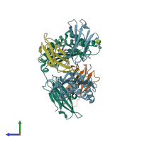 PDB entry 7lfk coloured by chain, side view.