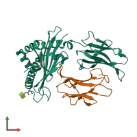 PDB entry 7lfl coloured by chain, front view.