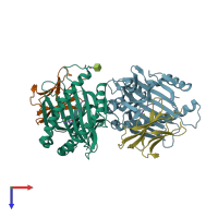 PDB entry 7lfm coloured by chain, top view.