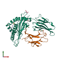 PDB entry 7lg2 coloured by chain, front view.