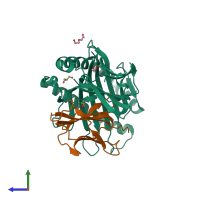 PDB entry 7lg2 coloured by chain, side view.