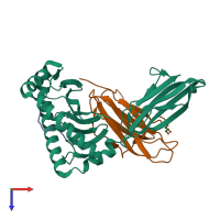 PDB entry 7lg3 coloured by chain, top view.