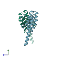 PDB entry 7lgc coloured by chain, side view.