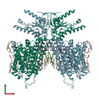 PDB entry 7lgu coloured by chain, front view.