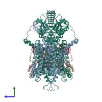 PDB entry 7lgu coloured by chain, side view.