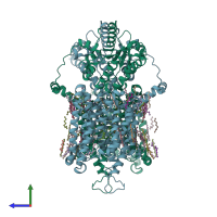 PDB entry 7lgw coloured by chain, side view.