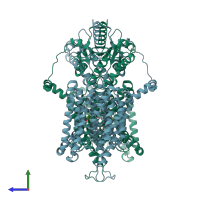 PDB entry 7lh2 coloured by chain, side view.