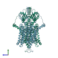 PDB entry 7lh3 coloured by chain, side view.