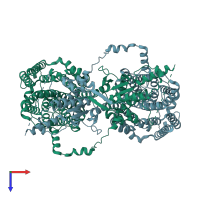 PDB entry 7lh3 coloured by chain, top view.
