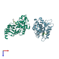 PDB entry 7llb coloured by chain, top view.