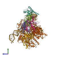 PDB entry 7lma coloured by chain, side view.