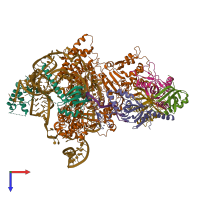 PDB entry 7lma coloured by chain, top view.