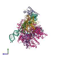 PDB entry 7lmb coloured by chain, side view.