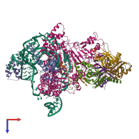 PDB entry 7lmb coloured by chain, top view.
