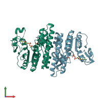 PDB entry 7lnw coloured by chain, front view.