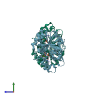 PDB entry 7lnw coloured by chain, side view.
