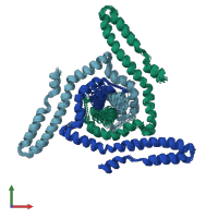 PDB entry 7loh coloured by chain, ensemble of 15 models, front view.