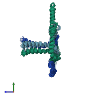 PDB entry 7loh coloured by chain, ensemble of 15 models, side view.